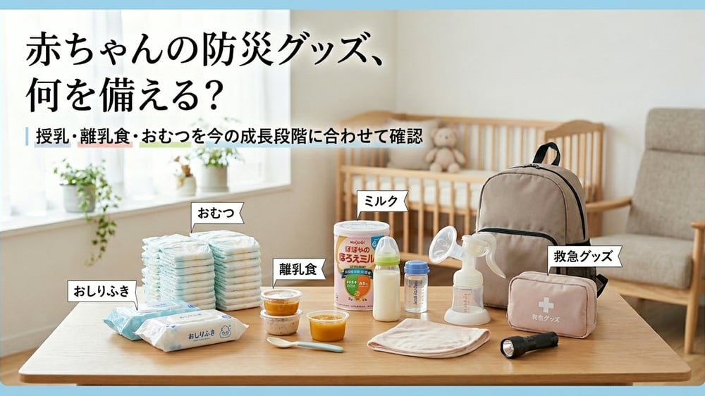 赤ちゃんの防災グッズ、何を備える？｜授乳・離乳食・おむつを今の成長段階に合わせて確認