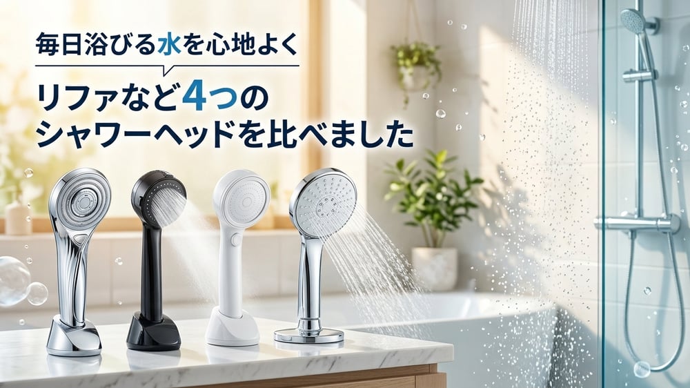 毎日浴びる水を心地よく。リファなど4つのシャワーヘッドを比べた記事のアイキャッチ